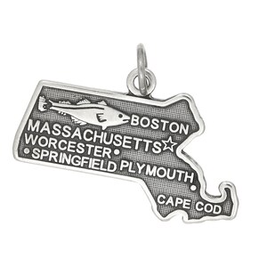 Massachusetts Map Sterling Silver State of Charm (Flat Back Charm) -with Options