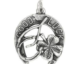 Sterling Silver Good Luck Charm with Horseshoe, Wishbone and Clover -with Options