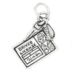 Male Driver&#39;s License with Key Sterling Silver Charm (One Sided) -with Options