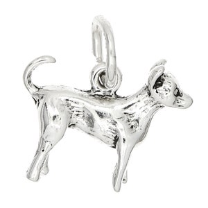Small Chihuahua Dog Sterling Silver Oxidized 3d Charm  -with Options