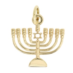 Menorah Jewish Hanukkah 14Kt Yellow Gold Polished 8 Candles Charm Pendant