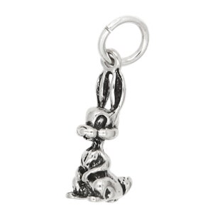 Bunny Rabbit Long Ears Sterling Silver Oxidized Charm (with Options)