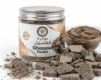 Moroccan Rhassoul Clay Powder – Natural Face & Hair Mask, Deep Cleansing Detox (200g)