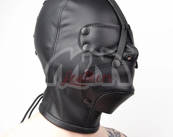 Handgemaakt rundleren kapmasker: afneembare blinddoek, op maat gemaakt