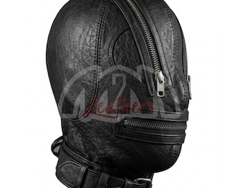 Handmade Leather Full Coverage Hood Mask with Adjustable Straps – Breathable Perforated Design