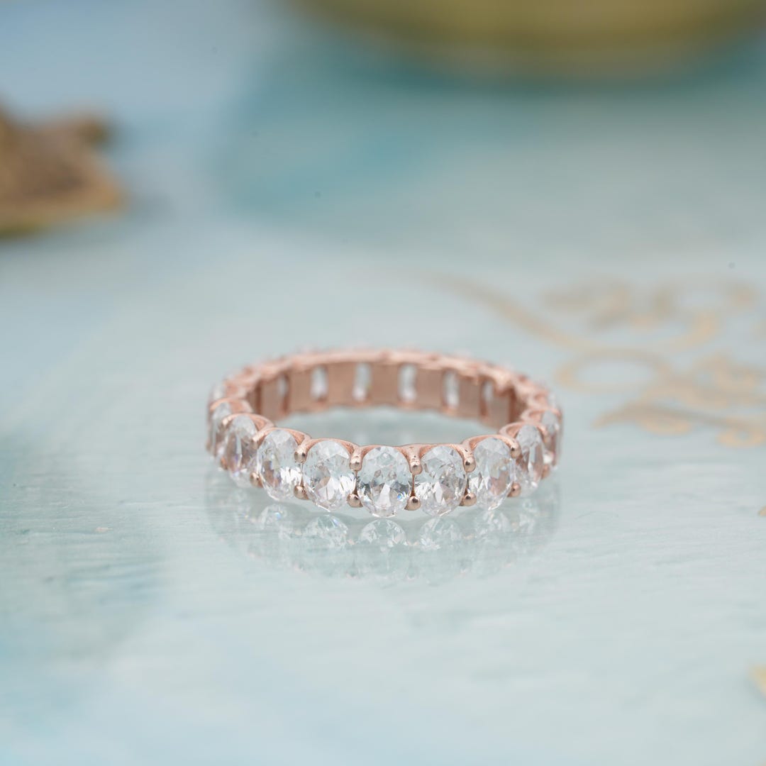 Oval Cut Diamond Eternity Band, 14k Rose Gold Wedding Ring for Women ...