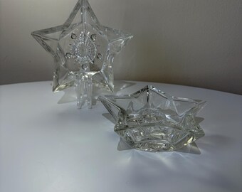 Vintage Clear Pressed Glass Star Candle Holders | Mid-Century Celestial Decor