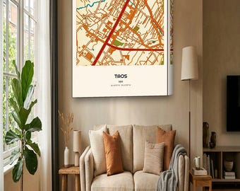 Taos Map Canvas | Custom Ski Town Map in Vintage Travel Poster | Taos NM Wall Art Gift