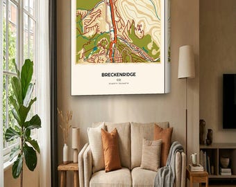 Breckenridge Map Canvas | Custom Ski Town Map in Vintage Travel Poster | Breckenridge CO Wall Art Gift