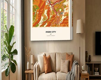 Park City Map Canvas | Custom Ski Town Map in Vintage Travel Poster | Park City UT Wall Art Gift