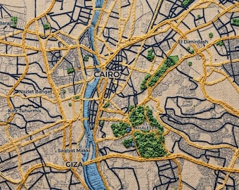 Cairo Egypt Map Canvas or Print | Embroidered Style Wall Art | Travel Christmas Gift