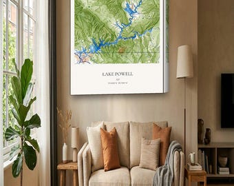Lake Powell Map Canvas | Custom Lake House Map in Watercolor | Lake Powell AZ Wall Art Gift
