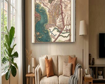 Carmel-by-the-Sea Map Canvas | Custom Beach House Map in Art Nouveau | Carmel-by-the-Sea CA Wall Art Gift