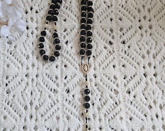 Handmade Custom Black and Gold Catholic Rosary Beads with 18k Cross for Prayer and Devotion