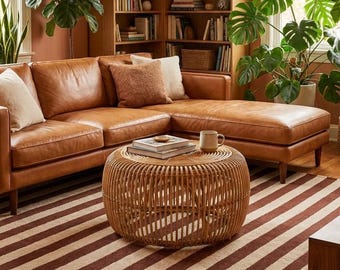 Handtufted Striped Area Rug | Brown and Cream Carpet | Thick Plush Floor Mat | Modern Organic Decor for Cozy Living Room