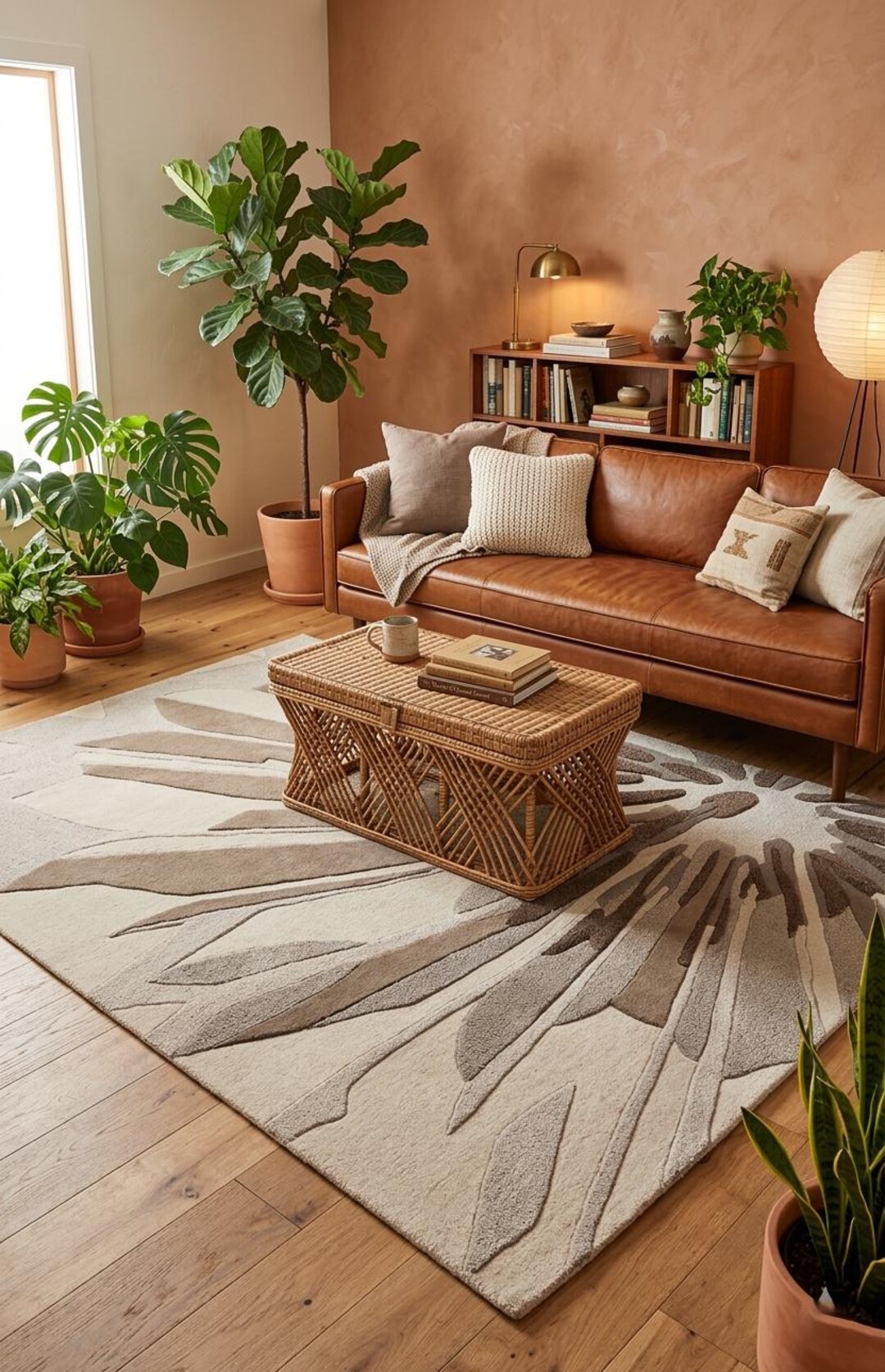 Hand Tufted Neutral Floral Rug | Beige Abstract Botanical Carpet | 3D ...