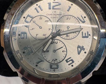 Montre vintage à quartz Charles Raymond pour homme de style chronographe