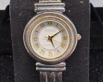 Vintage Ecclissi 925 Sterling Silber Quarz Armreif Armbanduhr