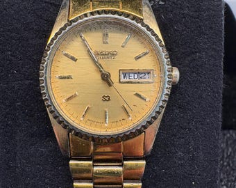 Rare montre-bracelet vintage pour femme Seiko 2A23 0030 de style présidentiel, ton doré