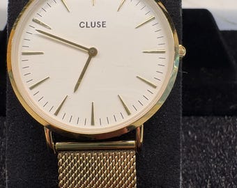 Vintage dames CLUSE boho chic mesh gouden quartzhorloge