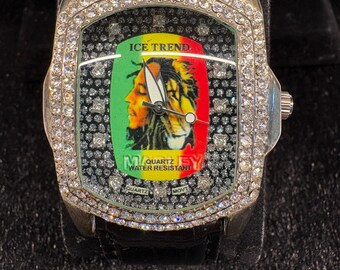 "Vintage ""Ice Trend"" Quarzuhr mit Bob Marley Grafik."