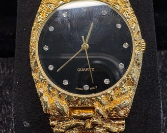 montre-bracelet à quartz vintage style pépite d'or