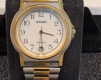 Vintage Gruen Two-Tone Gold and Silver Quartz Wristwatch