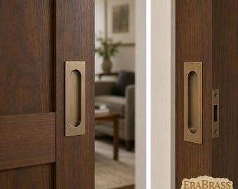 Pair 6" Vintage Solid Brass Flush Pull Handles, Baldwin Style Sliding Pocket Door Pulls, Recessed Door & Drawer Hardware J.050