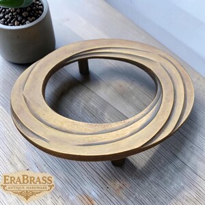 4.60インチ ヴィンテージ ソリッドブラス レトロ スワール ラウンド キャビネットノブ、引き出しリングプル、C.119