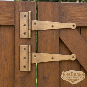 Pair 7" Heavy Duty Solid Brass Barn Door Hinges, Classic Entry Gate Hinges, Decorative Antique Brass Hardware, Rustic Farmhouse V.041