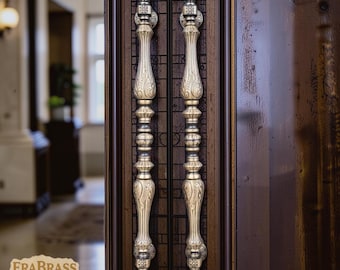 Tiradores de puerta vintage de latón de 91 cm (36 pulgadas), elegantes tiradores de latón macizo para puertas de entrada.