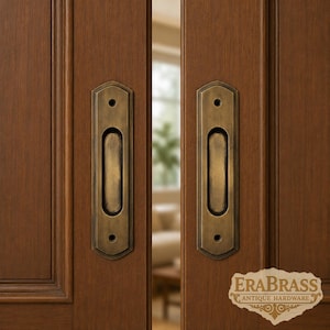 Pair 6.02" Inches Vintage Solid Brass Baldwin FLUSH Pull Sliding Pocket Door Solid Brass Knob Drawer Pulls