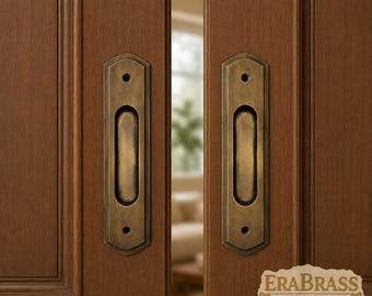 Pair 6.02" Inches Vintage Solid Brass Baldwin FLUSH Pull Sliding Pocket Door Solid Brass Knob Drawer Pulls
