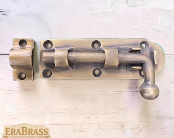 Pestillo de puerta de latón macizo vintage de 3,6", cerradura de ranura antigua para puertas de cajas fuertes, W.073, cerradura de latón resistente W.073