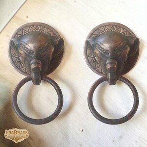 2X Vintage massiva mässingsknoppar i elefantstil, antika runda lådhandtag