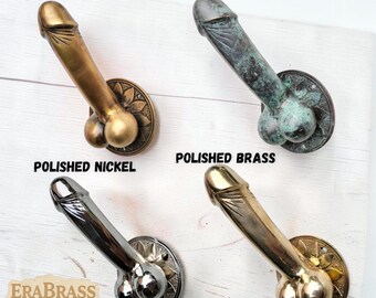 Maniglia per porta a forma di pene in ottone da 15 cm, gancio divertente e originale per pomello della porta, statuetta fallica unica per decorazione, regalo scherzoso per il bagno o la stanza degli uomini