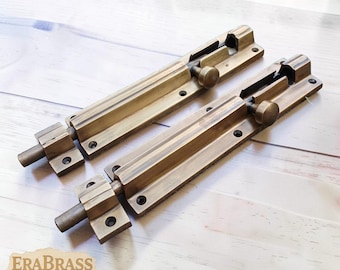 6" Vintage Solid Brass Gate Door Latch, Antique Slot Lock Handle, Rustic Safe Door Hardware, Farmhouse Barn Door Catch W.043