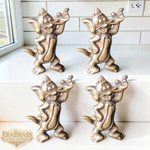 4X Vintage TOM Cat Cartoon Brass Cabinet Handles, Antique Style Drawer Pull Knobs, Classic Cartoon Furniture Hardware