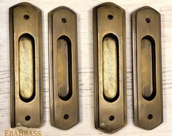 4 Vintage Solid Brass Baldwin Flush Pulls 6.02", Pocket Door Handles, Sliding Door Knobs, Drawer Pulls