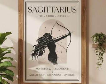 Sagittarius Zodiac Print | Star Sign Wall Art | Neutral Astrology Poster | Minimal Horoscope Decor