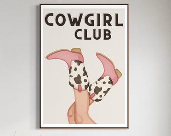 Cowgirl Club Print | Girly Western Wall Art | Cowboy Boot Decor | Fun Cowgirl Poster