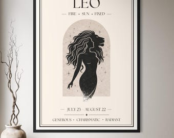 Leo Zodiac Print | Star Sign Wall Art | Neutral Astrology Poster | Minimal Horoscope Decor