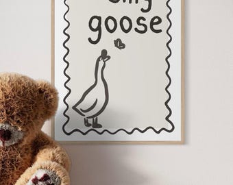 Silly Goose Print | Minimalist Nursery Wall Art | Playful Animal Poster