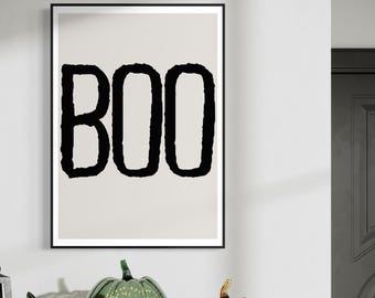 BOO Halloween Print | Minimal Spooky Quote Poster | Neutral Halloween Wall Art