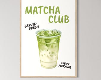 Matcha Club Print | Iced Matcha Illustration | Modern Kitchen Decor