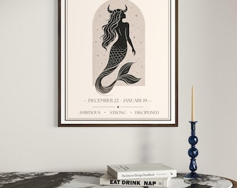 Capricorn Zodiac Print | Star Sign Wall Art | Neutral Astrology Poster | Minimal Horoscope Decor