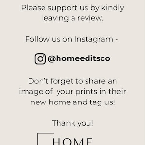 Puede incluir: Gr&aacute;fico beige con texto negro. Se lee "Ap&oacute;yanos" y "Por favor, ap&oacute;yanos dejando una rese&ntilde;a." Se incluye el identificador de Instagram "@homeeditsco", junto con el texto "HOME EDITS".