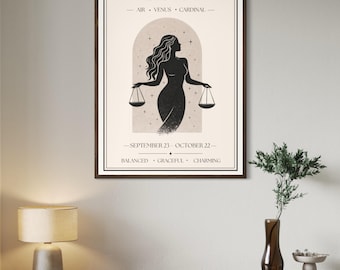 Libra Zodiac Print | Star Sign Wall Art | Neutral Astrology Poster | Minimal Horoscope Decor