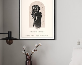 Aries Zodiac Print | Star Sign Wall Art | Neutral Astrology Poster | Minimal Horoscope Decor
