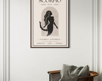Scorpio Zodiac Print | Star Sign Wall Art | Neutral Astrology Poster | Minimal Horoscope Decor